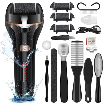 MOREVAC Electric Foot File Callus Remover Rechargeable Pedicure Tools Foot Care Kit Callus Remover for Feet with 3 Roller Heads2 Speed for Remove Cracked Heels Calluses and Hard Skin