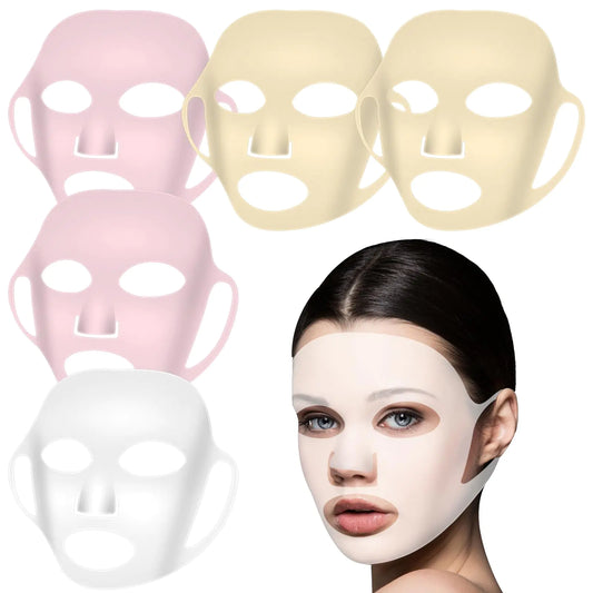Ptwola 5 Sheets Silicone Face Mask Cover Reusable Moisturizing 3D Facial Mask Holder Prevent Evaporation Falling Transparent Skincare Beauty Ear-Hook Loops Cryo Rubber Face Mask Spa Tool